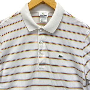 Lacoste Mens Striped Pique Polo Shirt White Red Blue Green Size 5 (US Large)